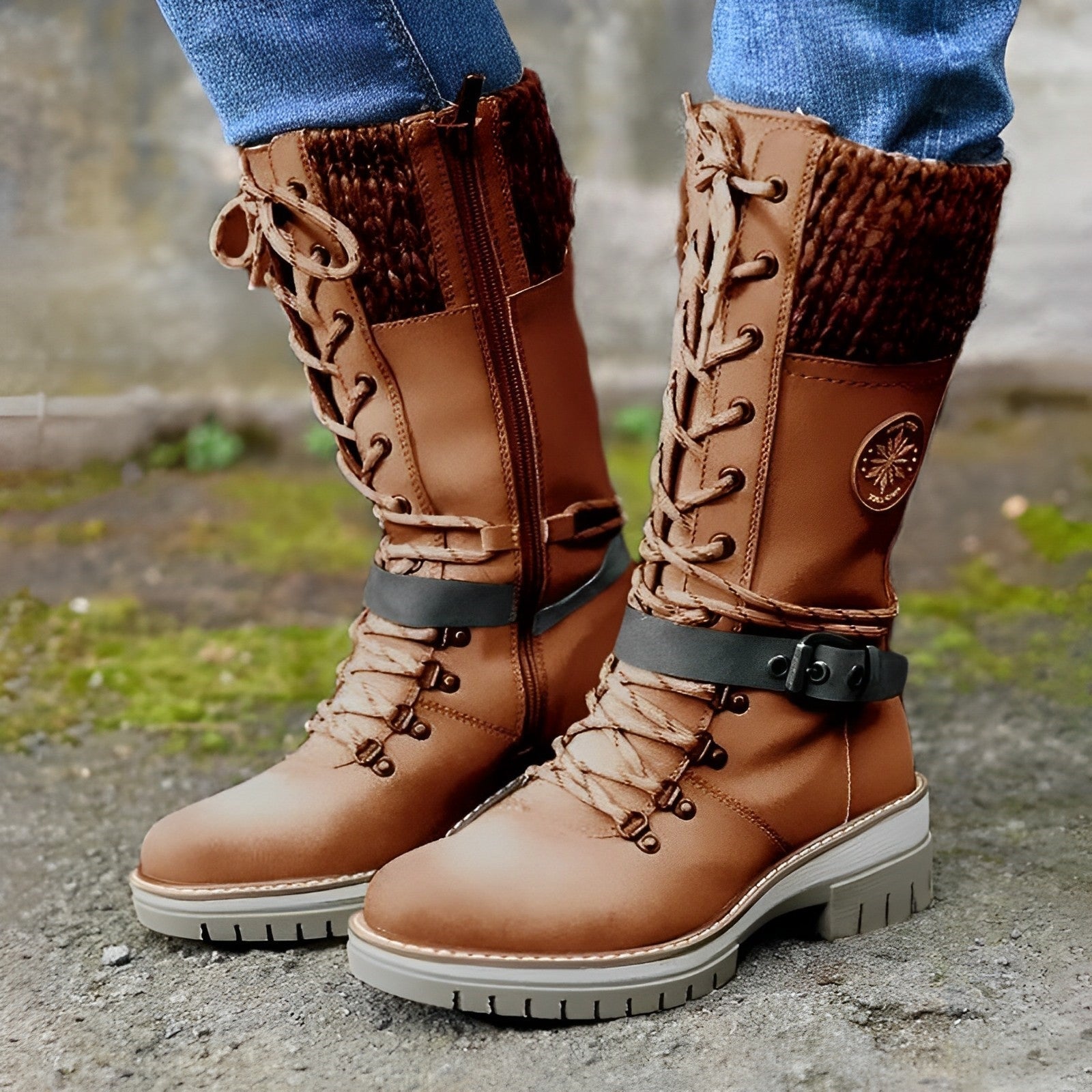 Deluxe Buckle Lace Mid High Boots