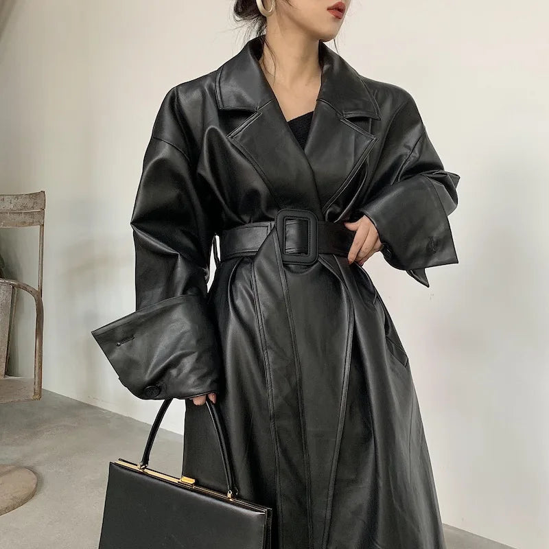 Oversized leather trench coat