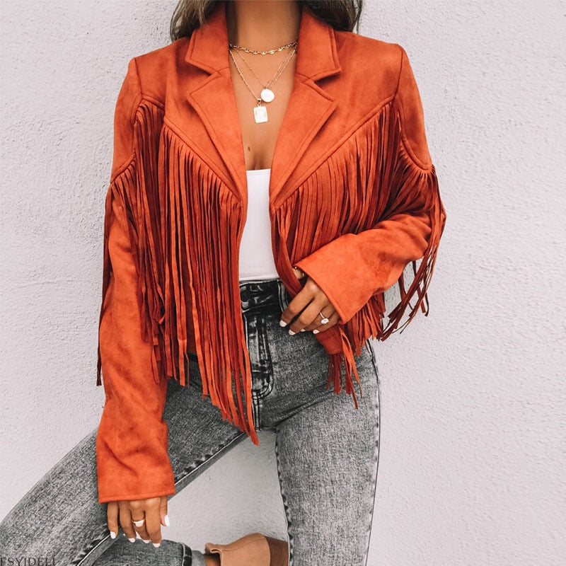 Suede jacket with fringes