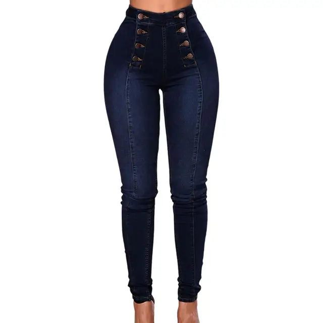 Ladies high-waist double-breasted jeans