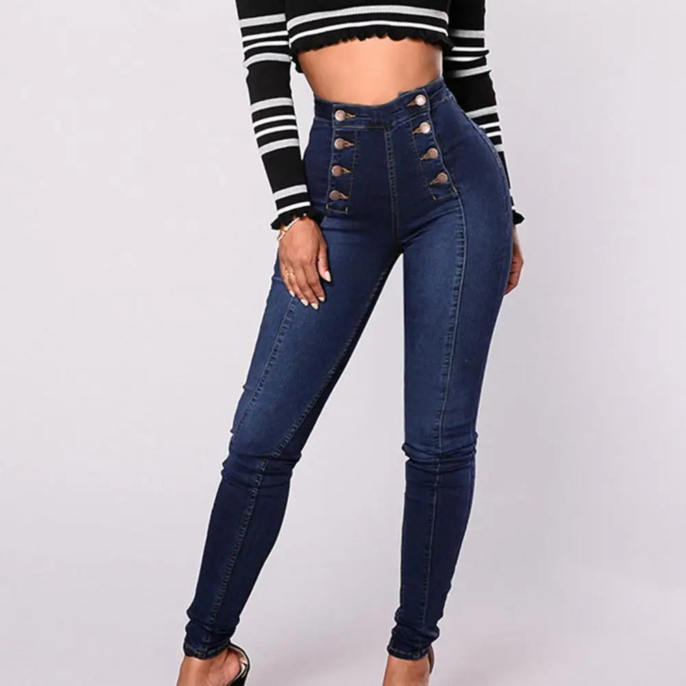 Ladies high-waist double-breasted jeans