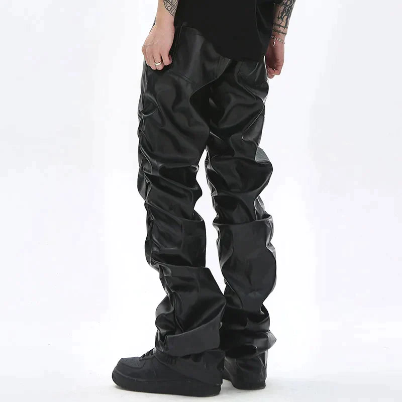 Pleated leather trousers