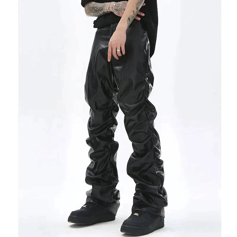 Pleated leather trousers