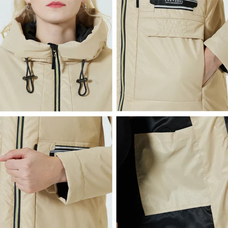 Women's windproof hooded jacket with cosy inside pockets