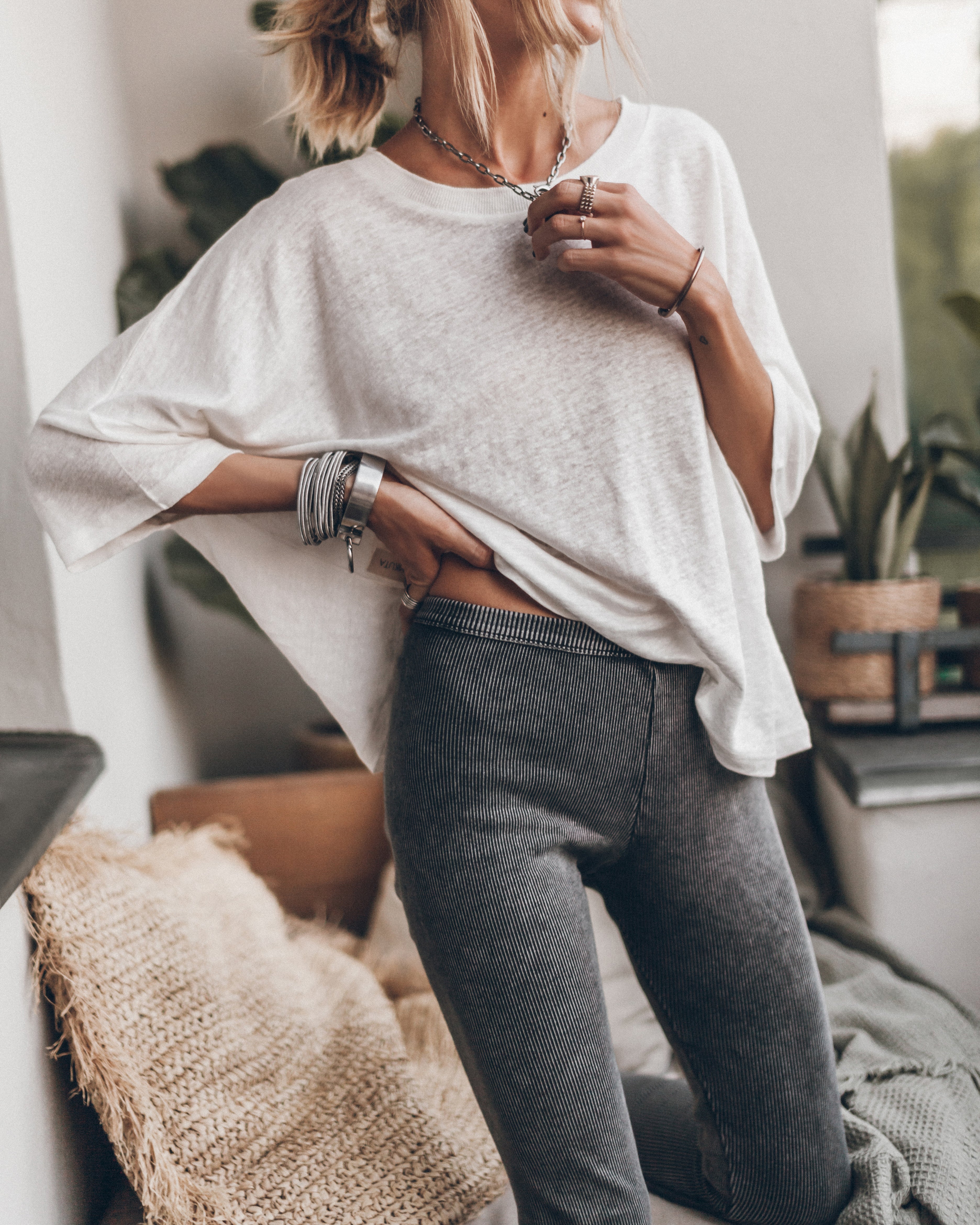 White loose linen T-shirt