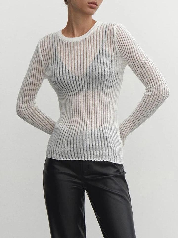 Elegant striped see-through top