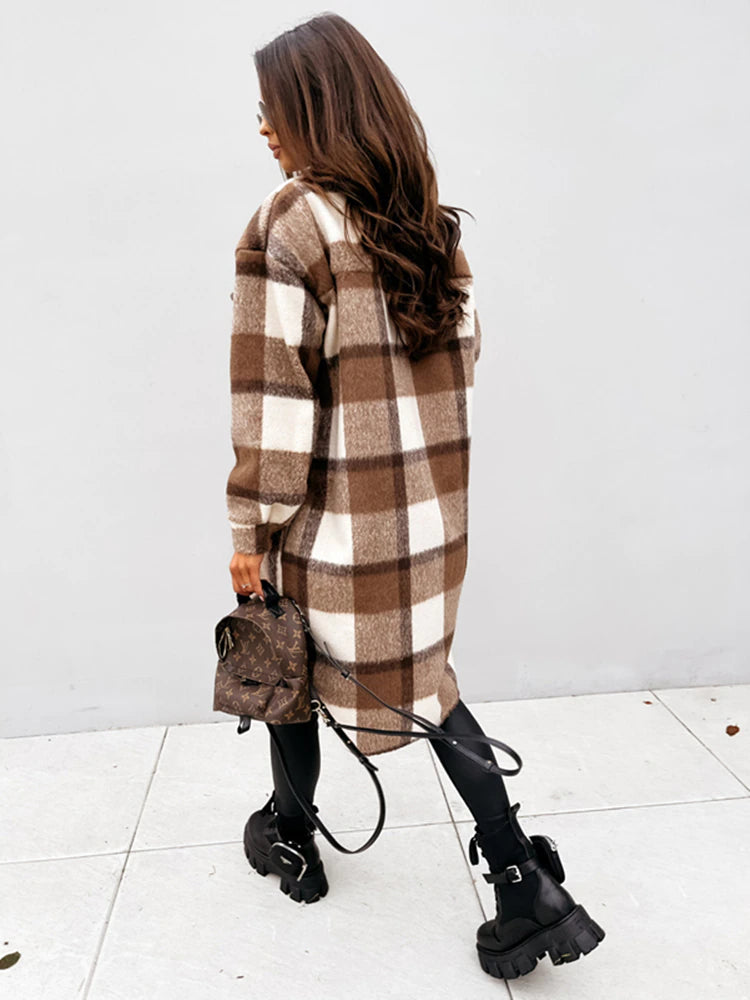 Oversized chequered button-down jacket