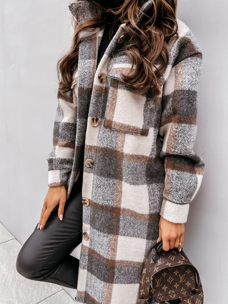 Oversized chequered button-down jacket