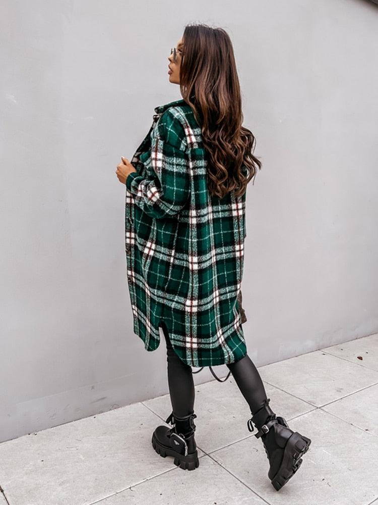 Oversized chequered button-down jacket