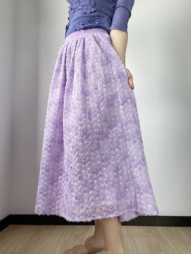 Purple floral skirt with high-quality 3D floral decoration