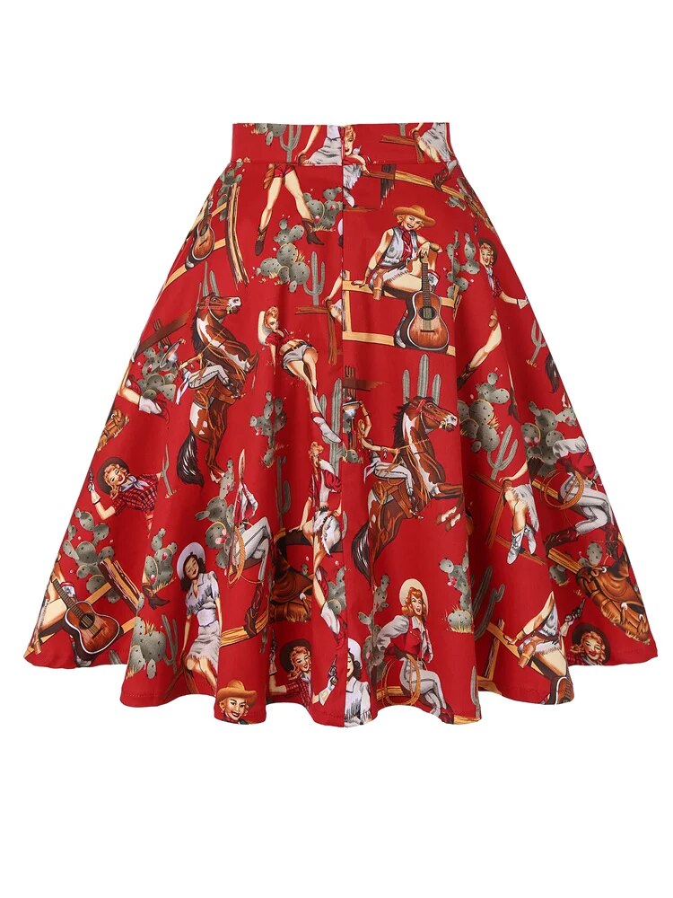 Classic Ladies Floral Pleated Midi Skirts