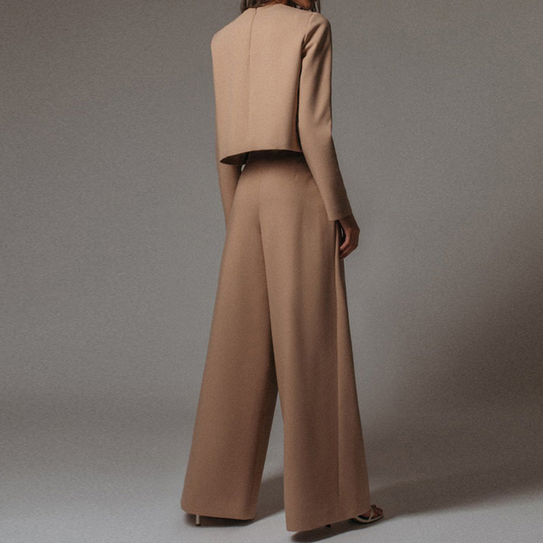 Cropped Long Sleeve and Wide Leg Pants Set