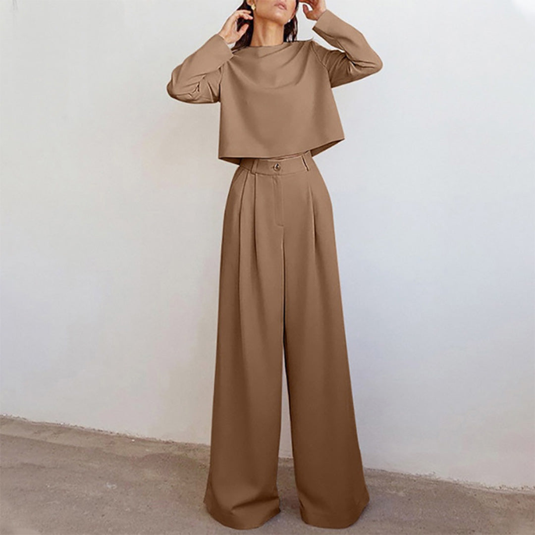 Cropped Long Sleeve and Wide Leg Pants Set