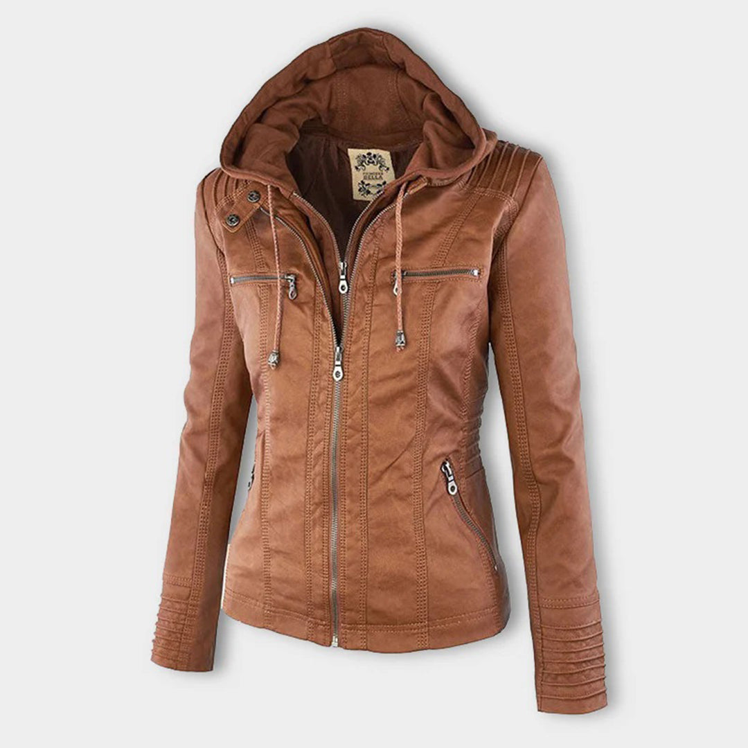 Hooded Leather Jacket for women