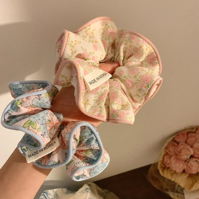 Floral fabric hair ties with elastic band