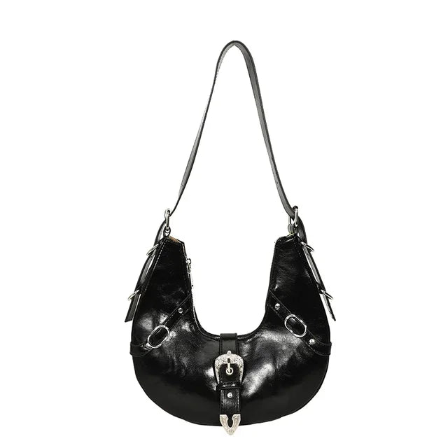 Fashionable shoulder bag with silver hardware accents