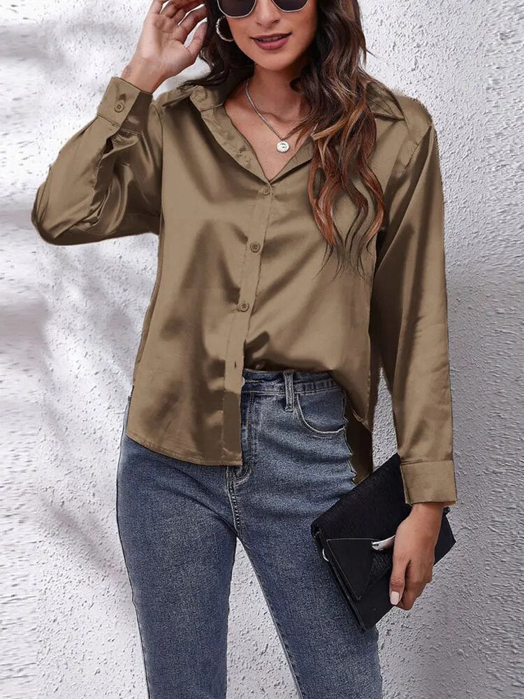 Feminine satin shirt for women