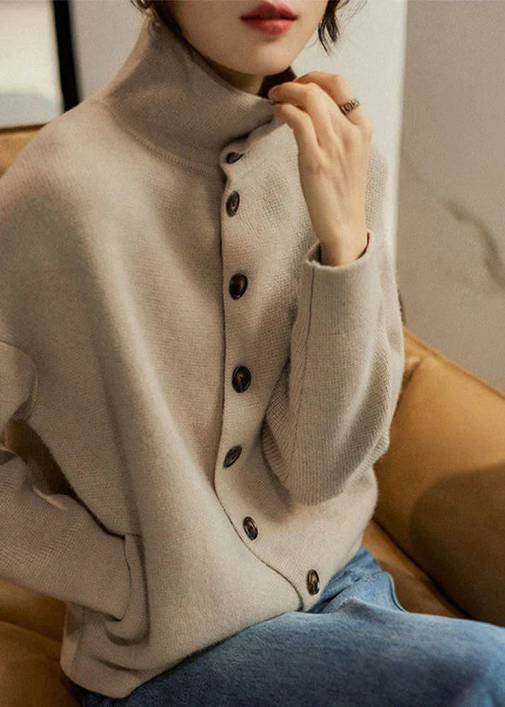 Turtleneck jumper with button placket