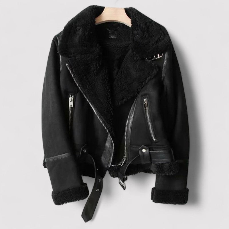 Ancien | Women's Leather Jacket with Sherpa Execution