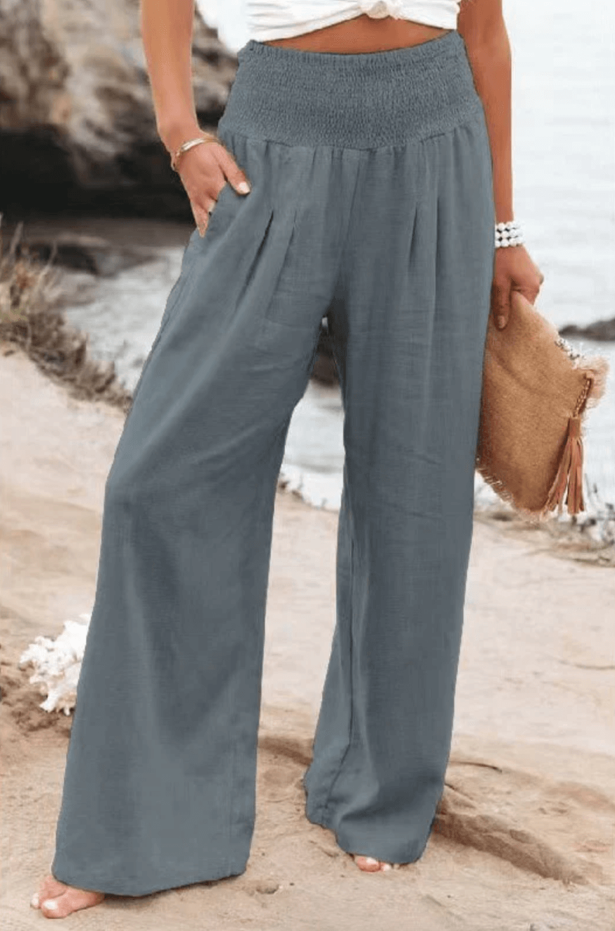 High-Waist Cotton Linen Palazzo Trousers