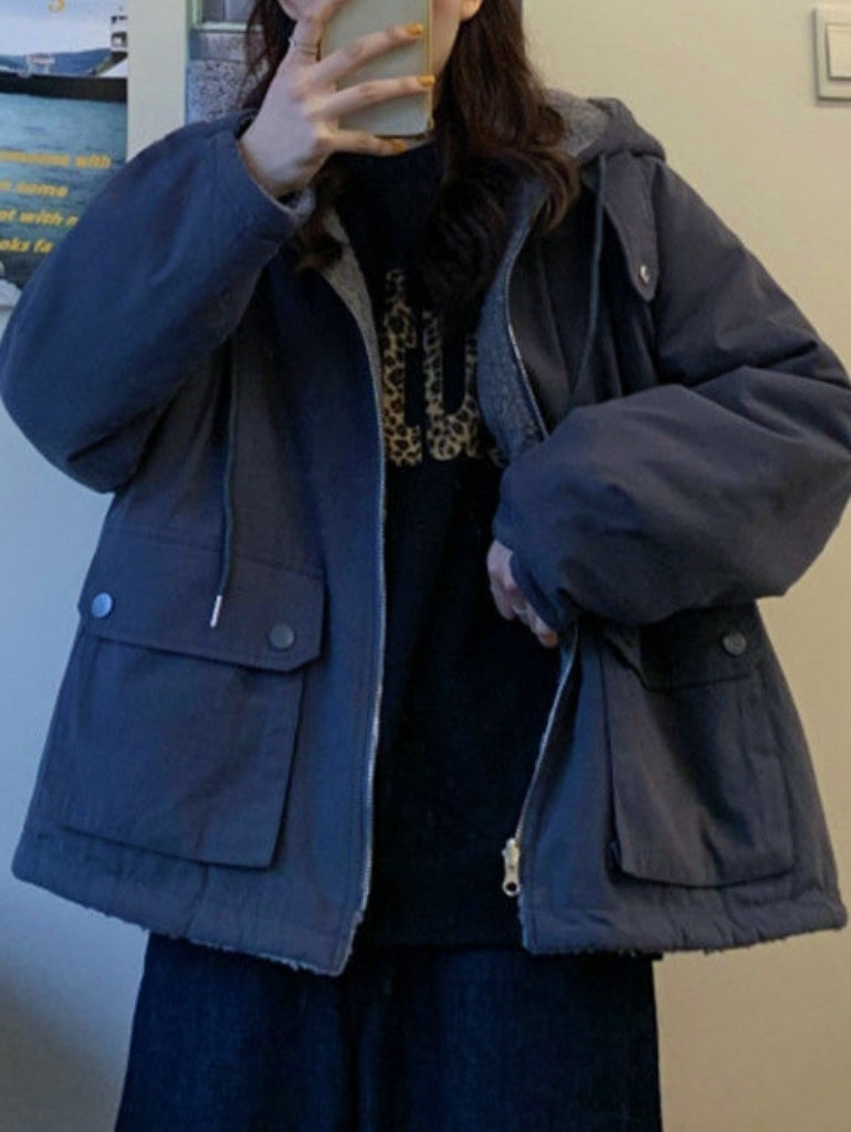 Elegant oversized coat with thick hood for women