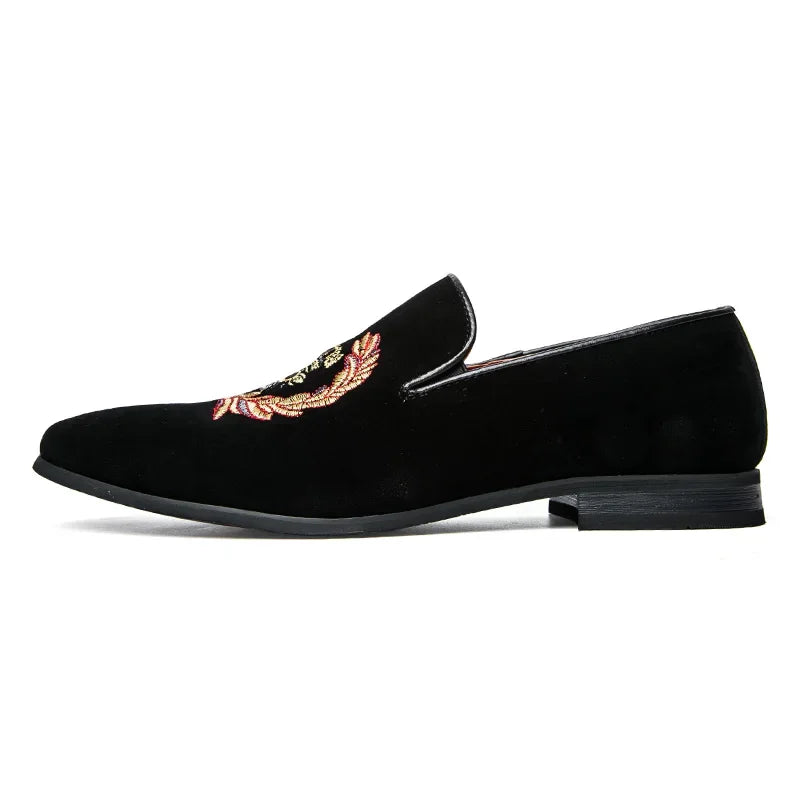 Velvet Loafers With Embroidered Emblem