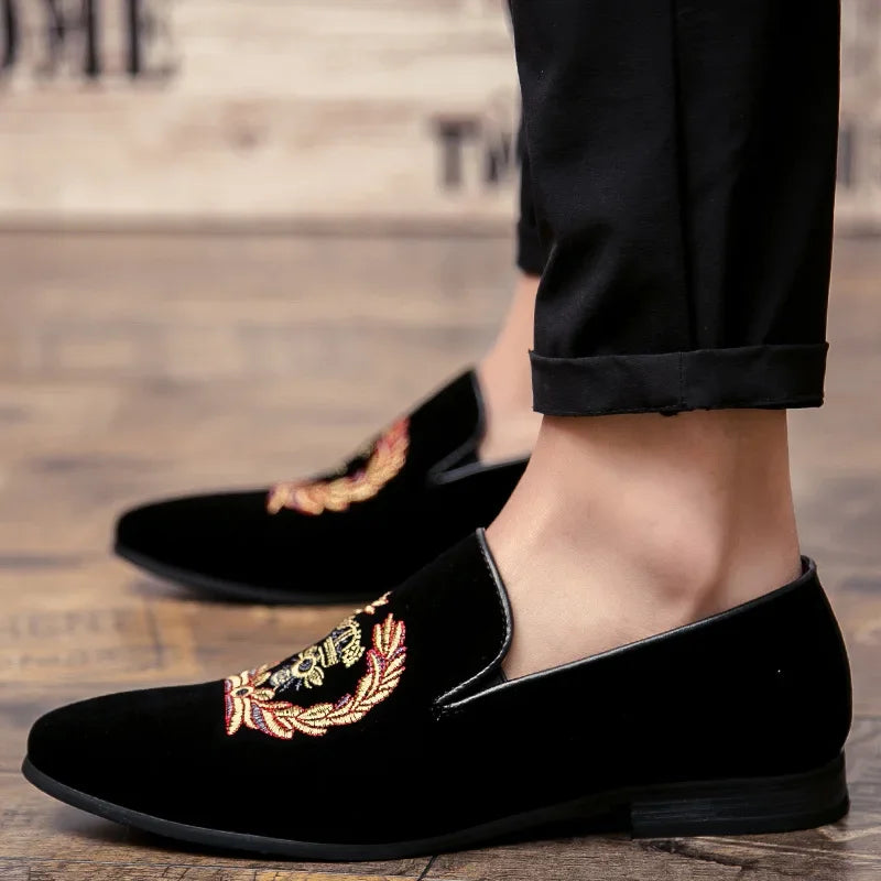 Velvet loafers with embroidered coat of arms