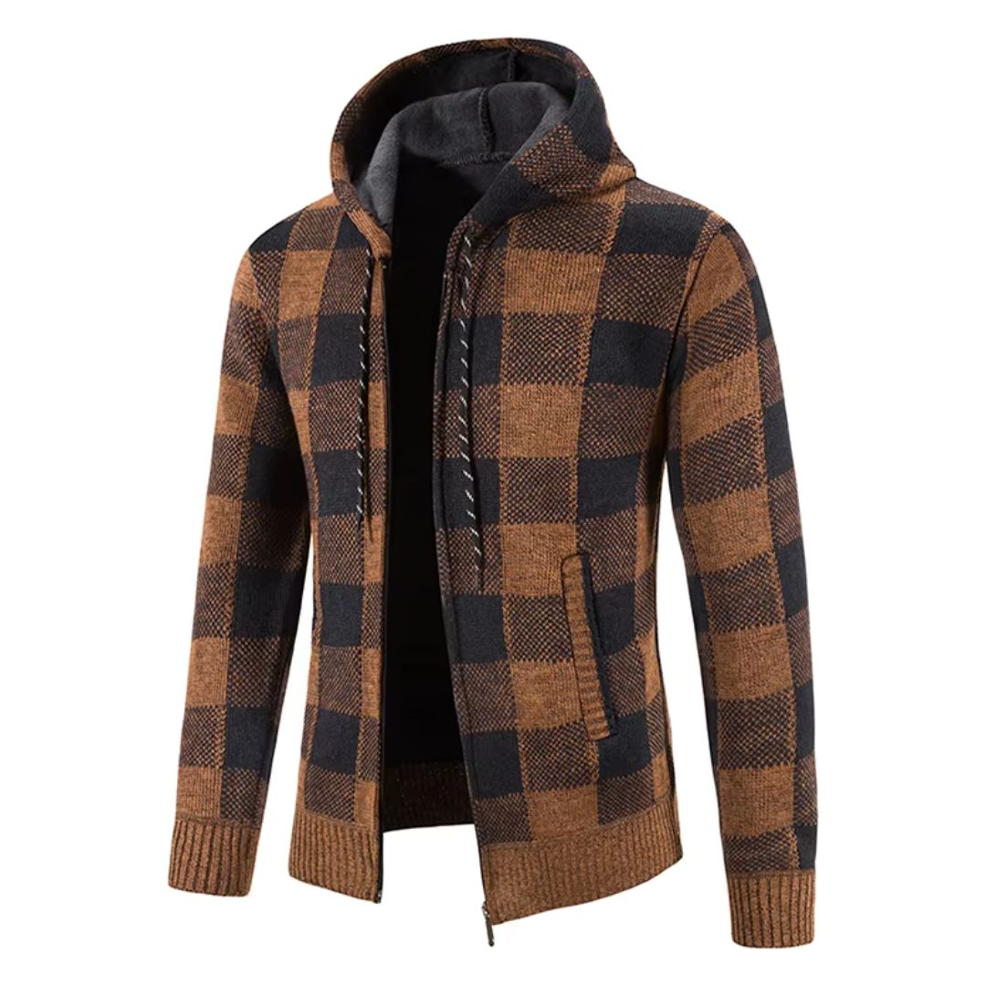 Men's Plaid Hooded Fleece Jacket