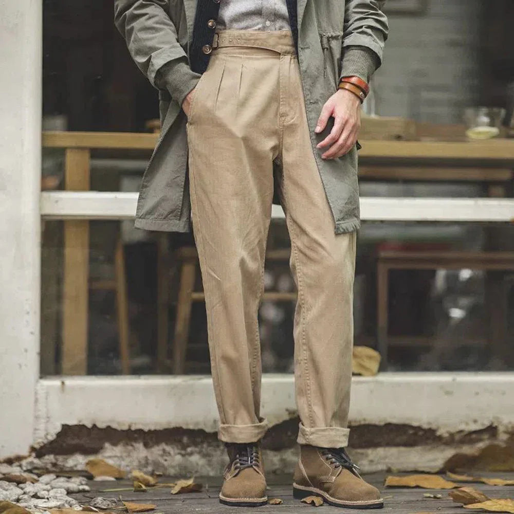 Trousers with pleated front