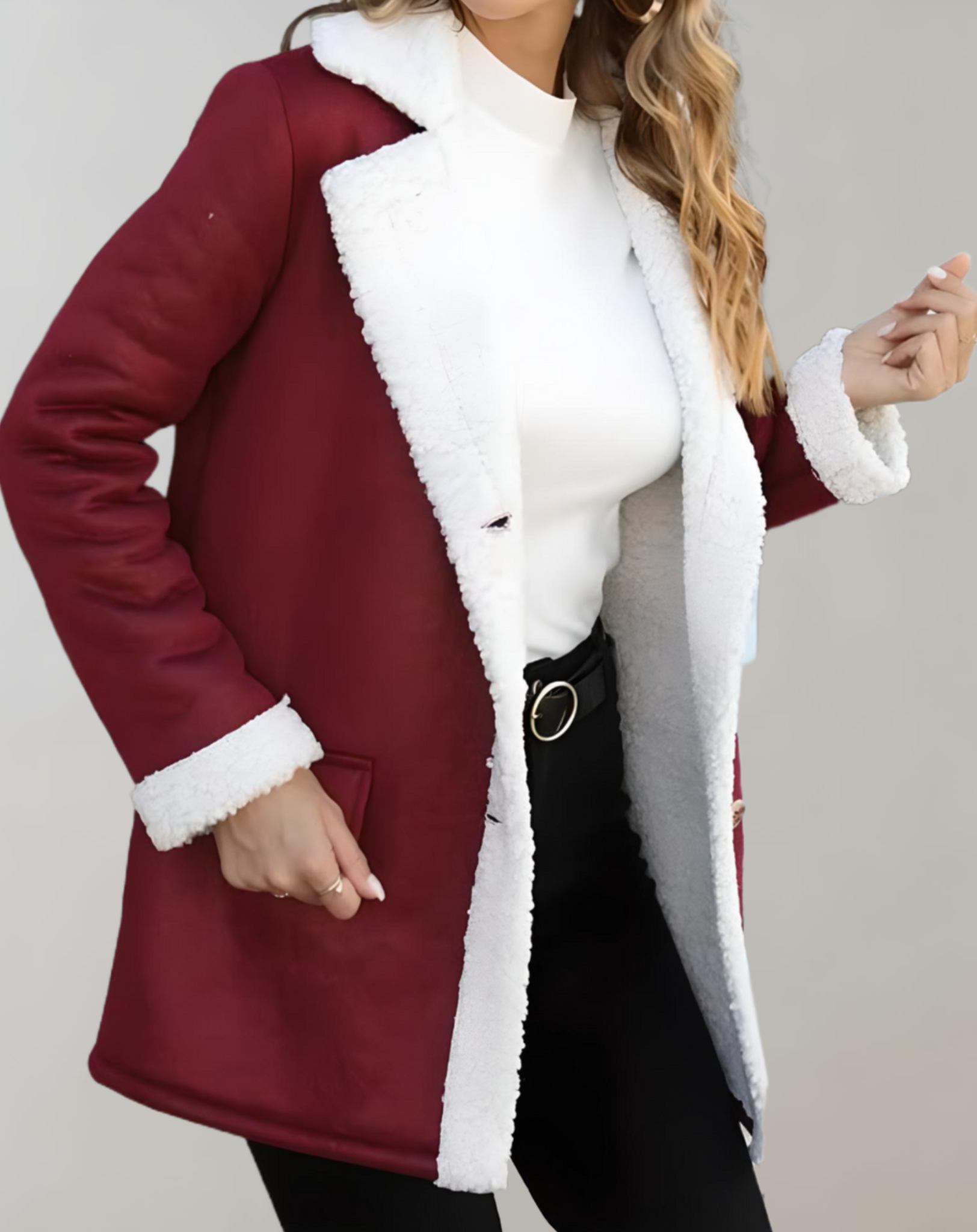 Luna - Thick and warm wool winter coat with fleece lining, pockets and button closure