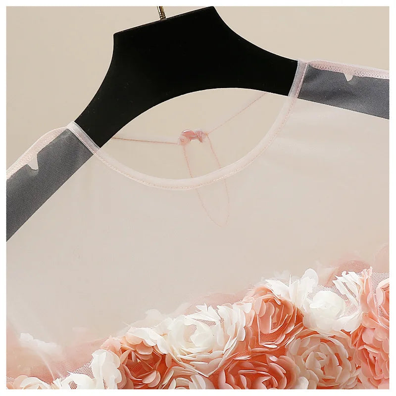 Blouse with 3D floral roses