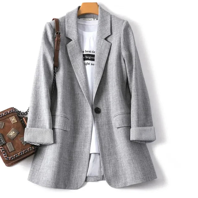 Women's trendy patchwork blazer with a loose fit, one-button fastening and minimalist design