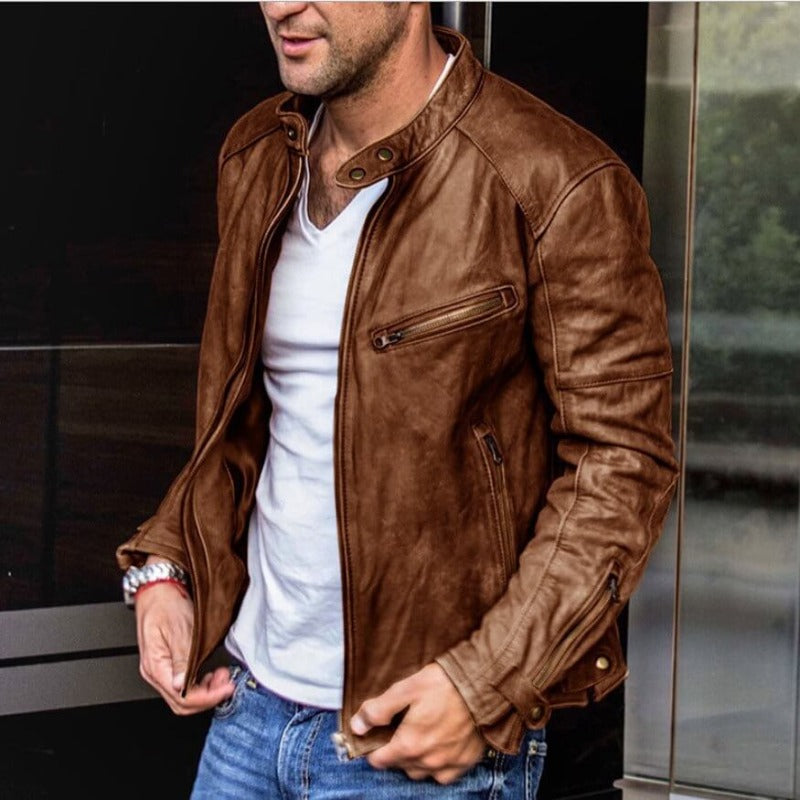 Elegant and waterproof leather jacket for men