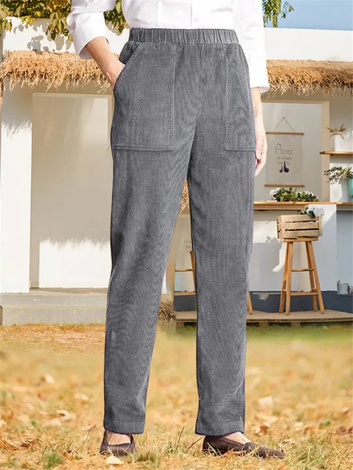 Plain-coloured corduroy trousers for women