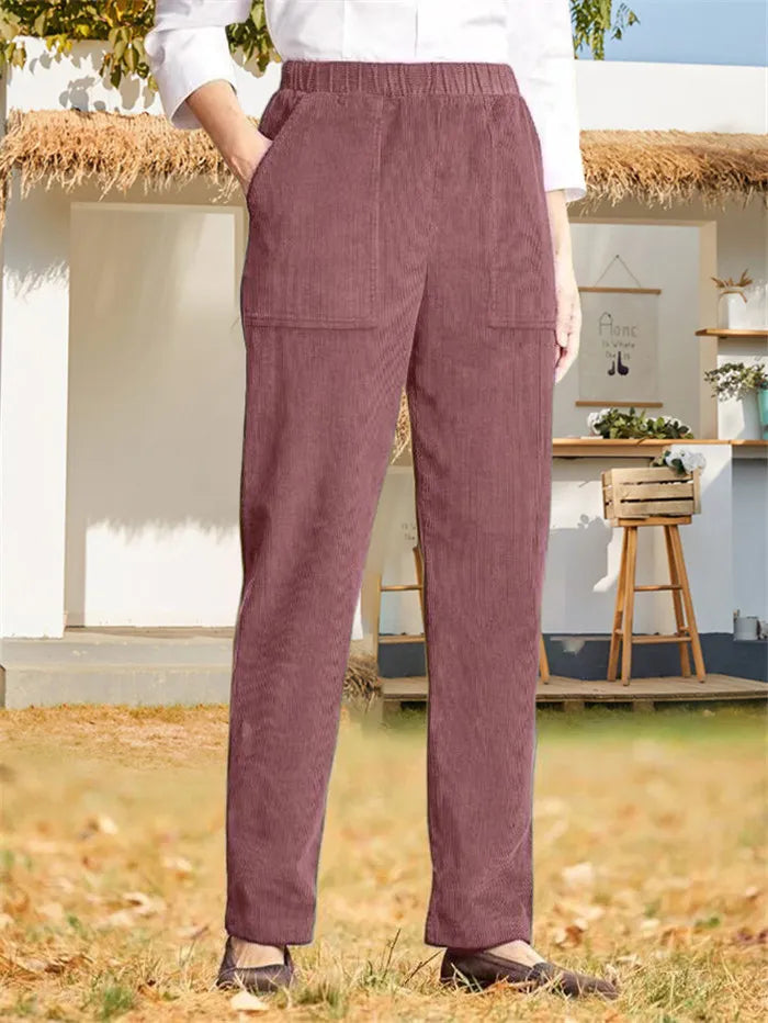 Plain-coloured corduroy trousers for women