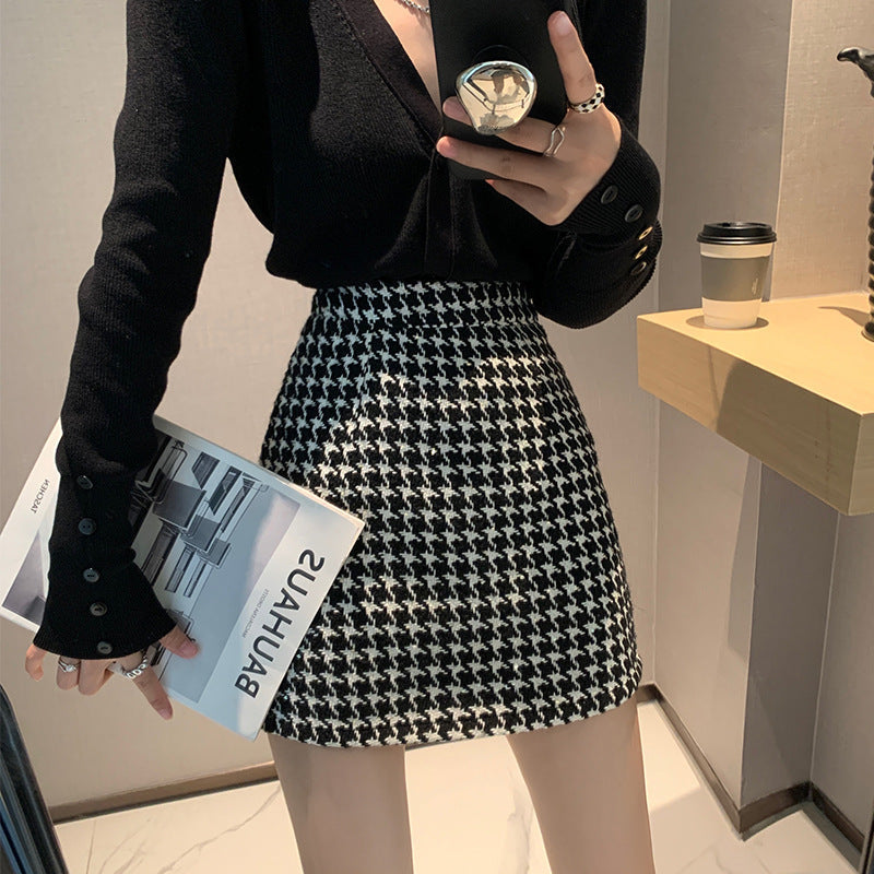 Modern houndstooth classic style A-line skirt