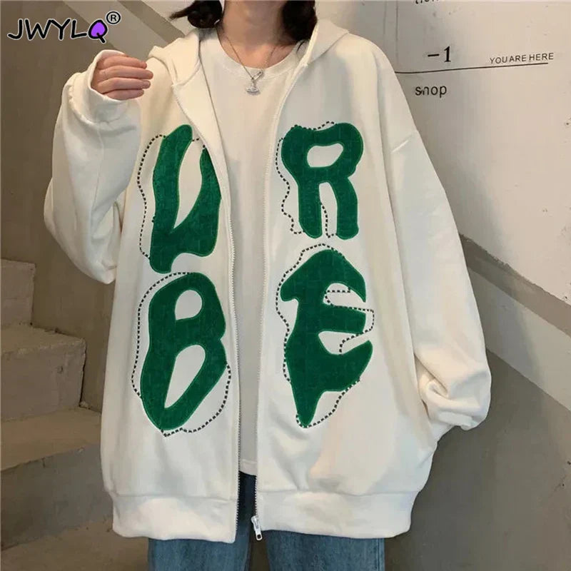 Oversized hoodie with eye-catching letter applications