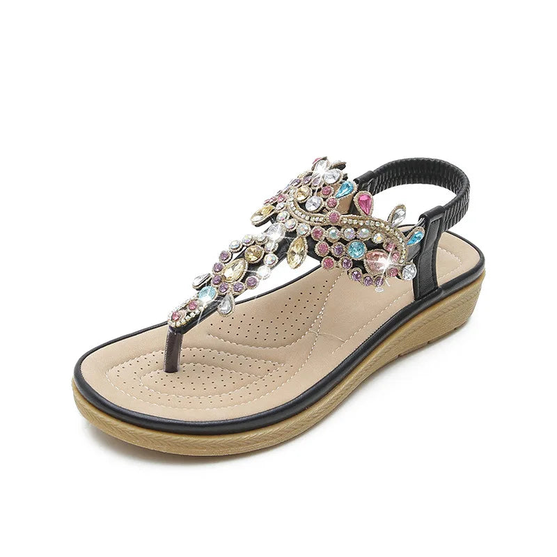 Fashionable women's sandals with rhinestones and platform