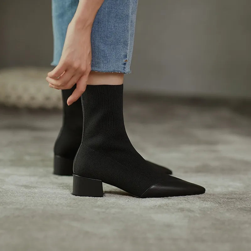 Elegant sock boots with leather accent