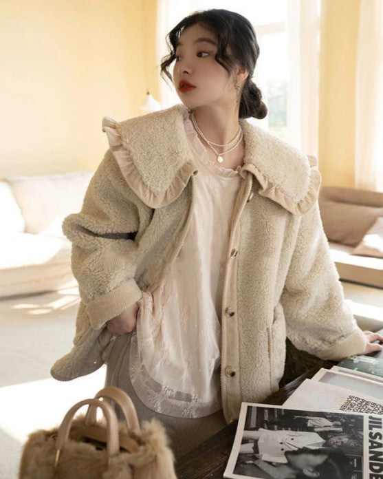 Stylish jacket with ruffled collar for women