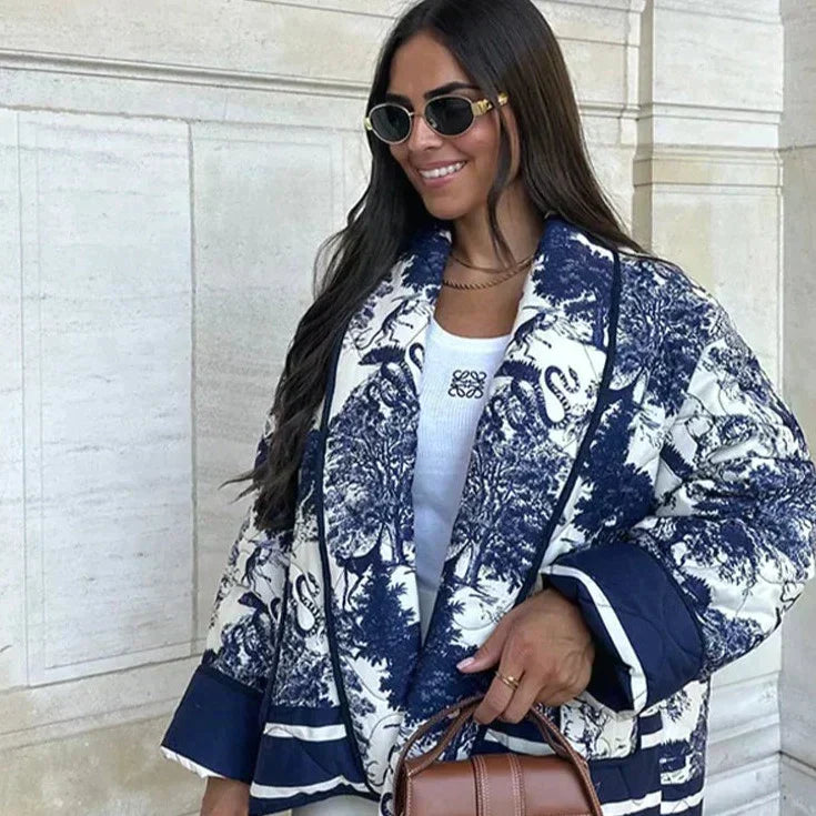 Oversized printed coat with long sleeves for women