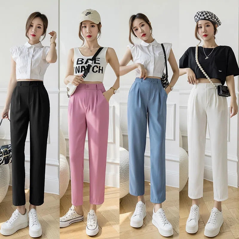 Women's high waist trousers with cropped length