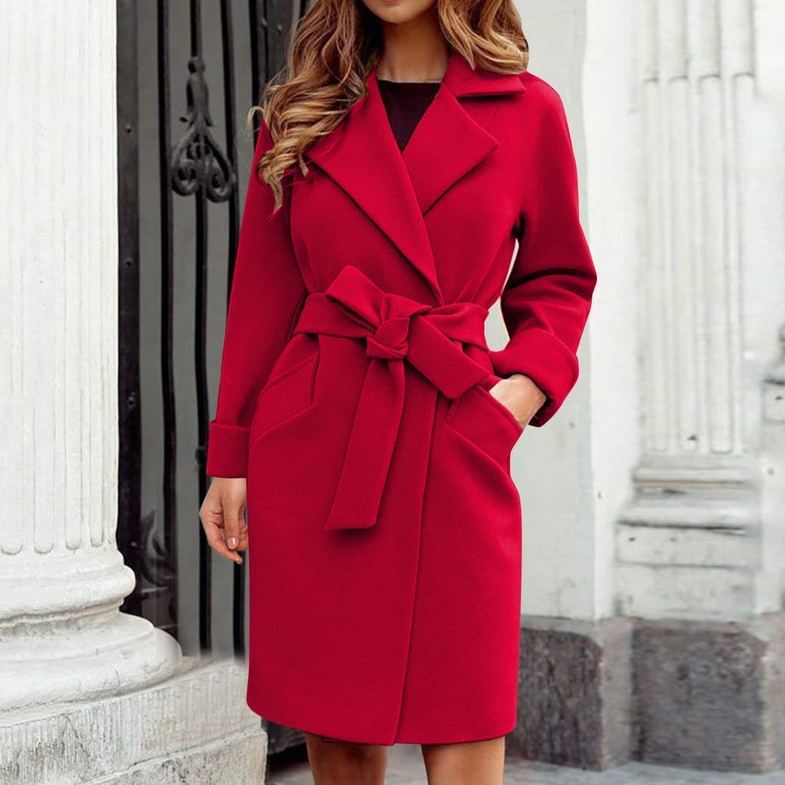 Long trench coat winter coat with button placket in bright colours