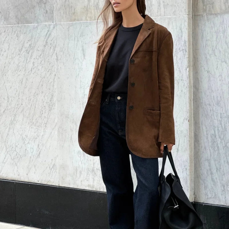 Loose-fitting suede jacket for women