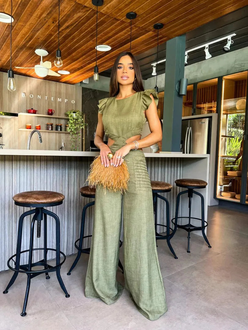 Elegant, one-piece, sleeveless jumpsuit with wide leg