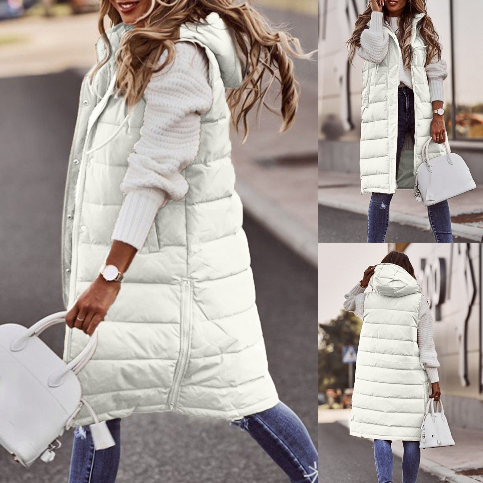 Sleeveless women's coat in long length