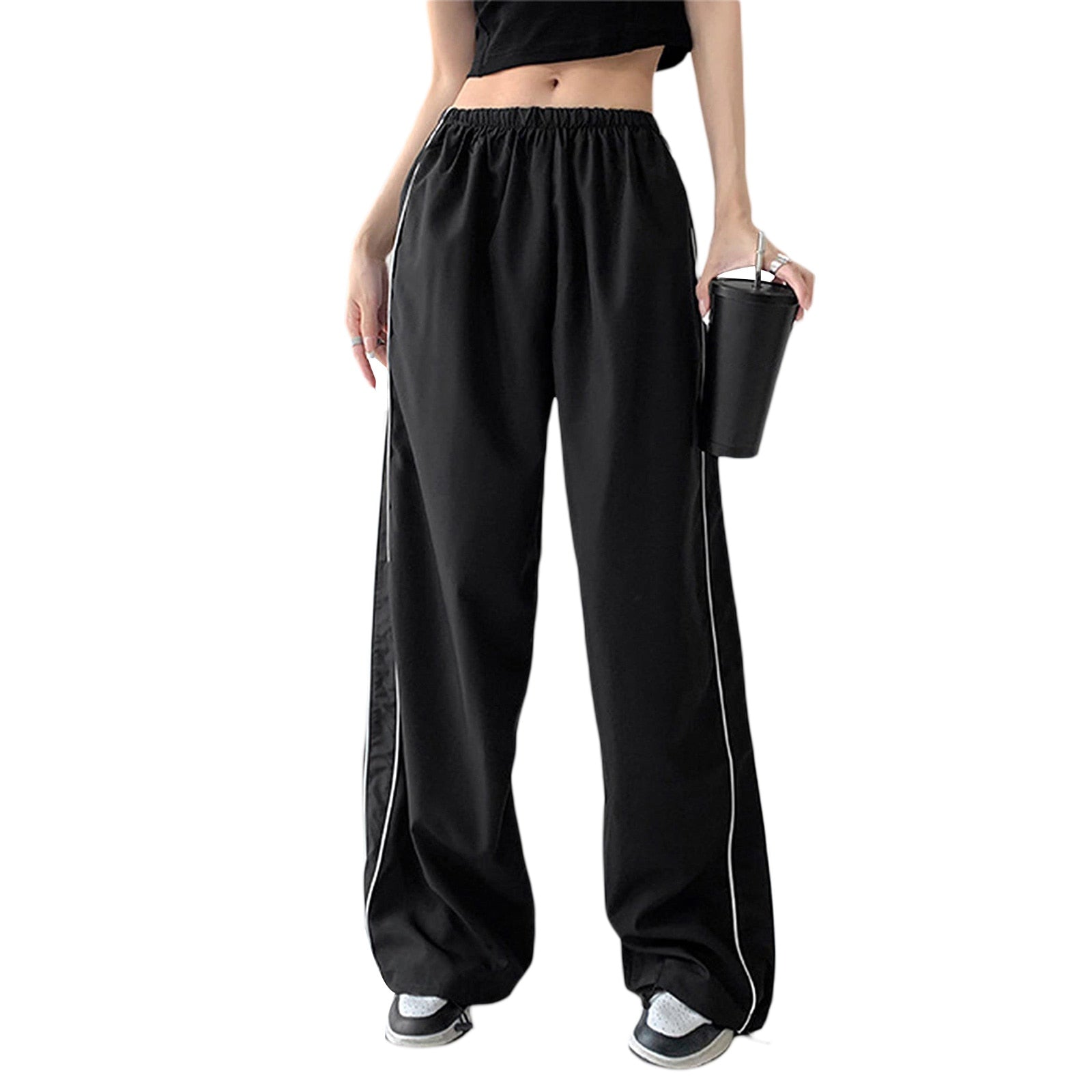 Ladies Drawstring Elasticated Low Waistband Parachute Trousers