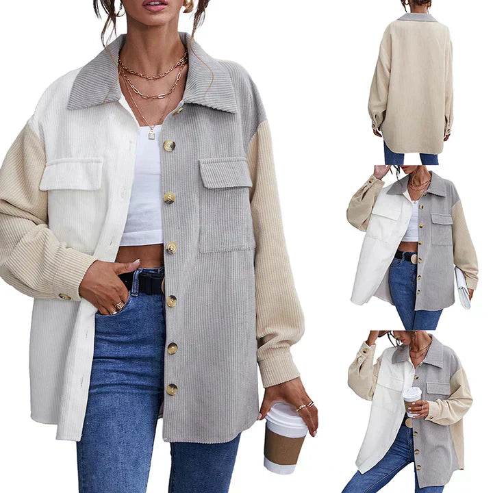 Structured button-down corduroy jacket for women