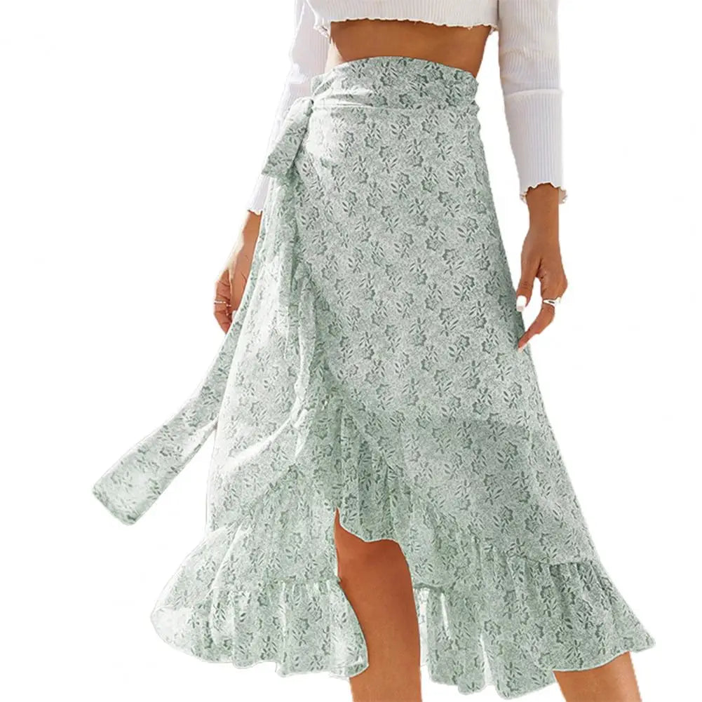 Flowing midi skirt with lace overlay