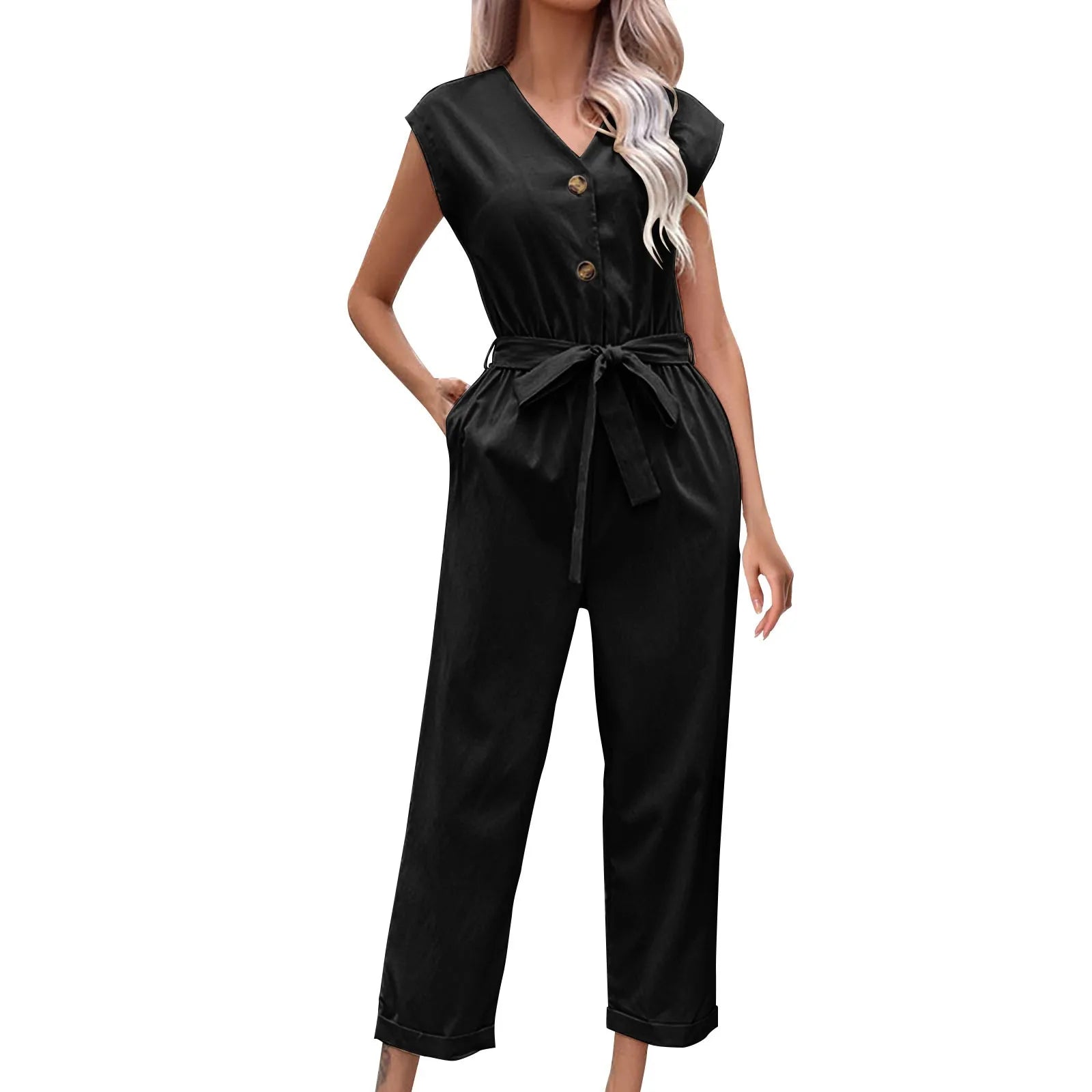 Trendy short-sleeved jumpsuit with cropped trousers